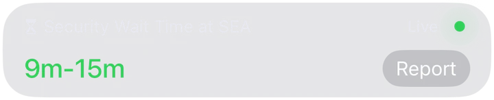Live security wait time at Seattle: 9 to 15 minutes